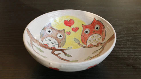 Cute Hand-Painted Ceramic Bowl - Love Owls Pattern