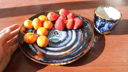 Hand-Painted Ceramic Plate - Cosmic Swirl Design